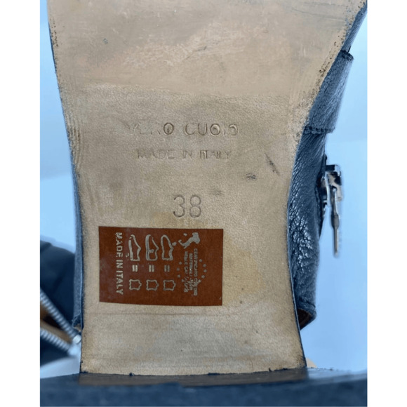 Phisique de Femme Block Heel Buckle Sandals Soft Leather Goth Steampunk - Picture 10 of 12